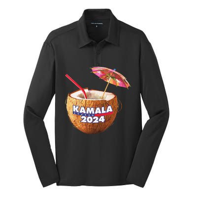 Kamala Harris 2024 Coconut Tree Meme Silk Touch Performance Long Sleeve Polo