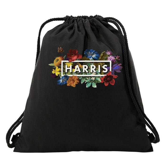 Kamala Harris 2024 Vintage Floral Women Harris President Gift Drawstring Bag