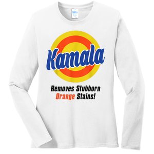 Kamala Harris 2024 Removes Stubborn Stains Funny Ladies Long Sleeve Shirt