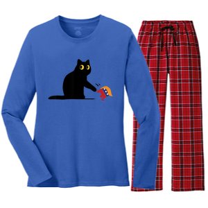 Kamala Harris 2024 Victory Black Cat Vs Elephant Trump Women's Long Sleeve Flannel Pajama Set 