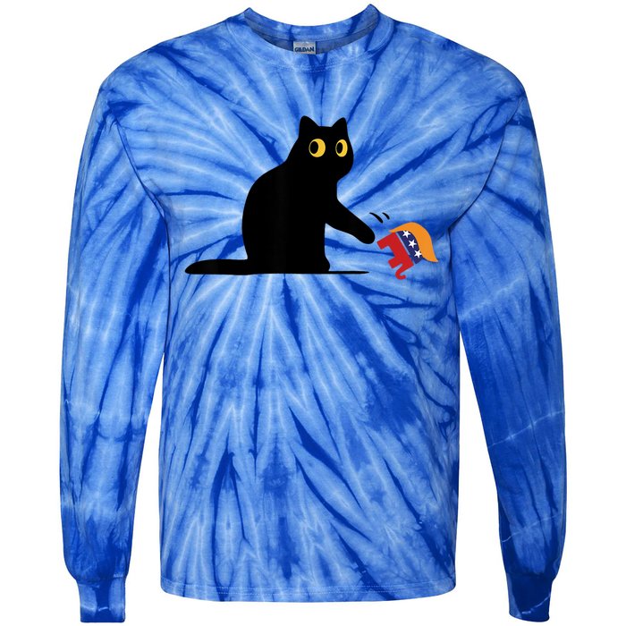 Kamala Harris 2024 Victory Black Cat Vs Elephant Trump Tie-Dye Long Sleeve Shirt