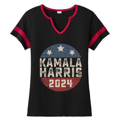 Kamala Harris 2024 For President Retro Button Election Ladies Halftime Notch Neck Tee