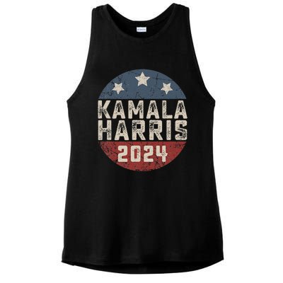 Kamala Harris 2024 For President Retro Button Election Ladies PosiCharge Tri-Blend Wicking Tank