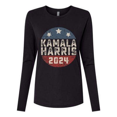 Kamala Harris 2024 For President Retro Button Election Womens Cotton Relaxed Long Sleeve T-Shirt