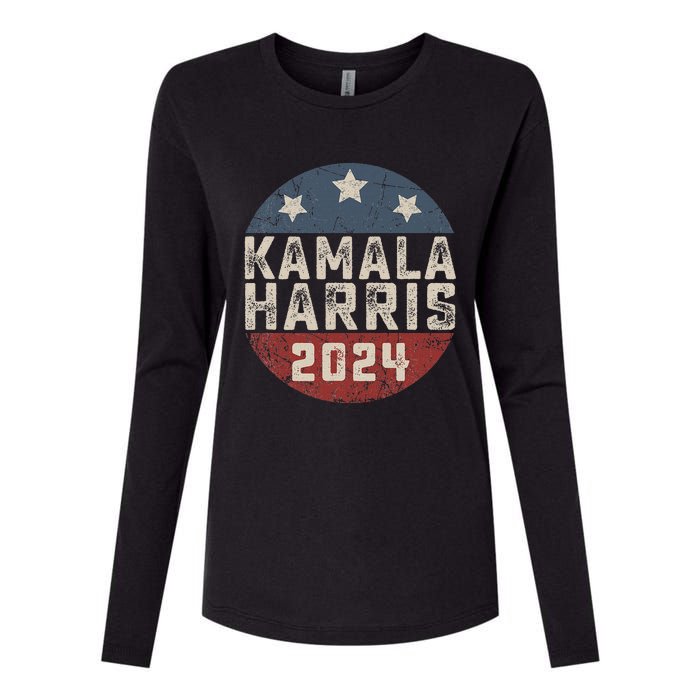 Kamala Harris 2024 For President Retro Button Election Womens Cotton Relaxed Long Sleeve T-Shirt