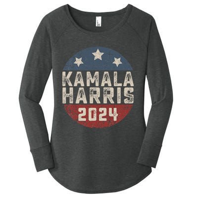 Kamala Harris 2024 For President Retro Button Election Women's Perfect Tri Tunic Long Sleeve Shirt