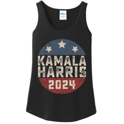 Kamala Harris 2024 For President Retro Button Election Ladies Essential Tank