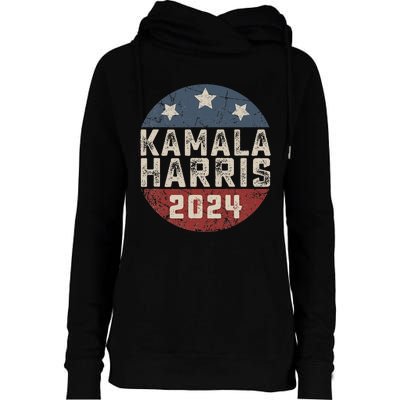 Kamala Harris 2024 For President Retro Button Election Womens Funnel Neck Pullover Hood