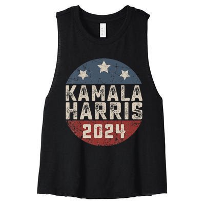 Kamala Harris 2024 For President Retro Button Election Women's Racerback Cropped Tank