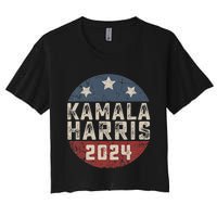 Kamala Harris 2024 For President Retro Button Election Women's Crop Top Tee