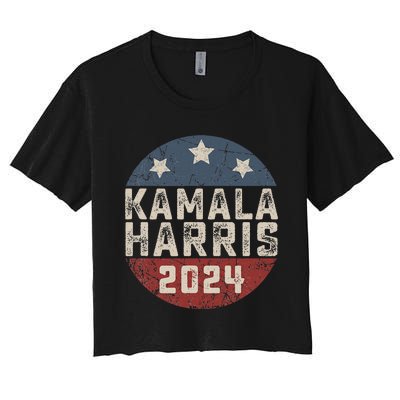 Kamala Harris 2024 For President Retro Button Election Women's Crop Top Tee