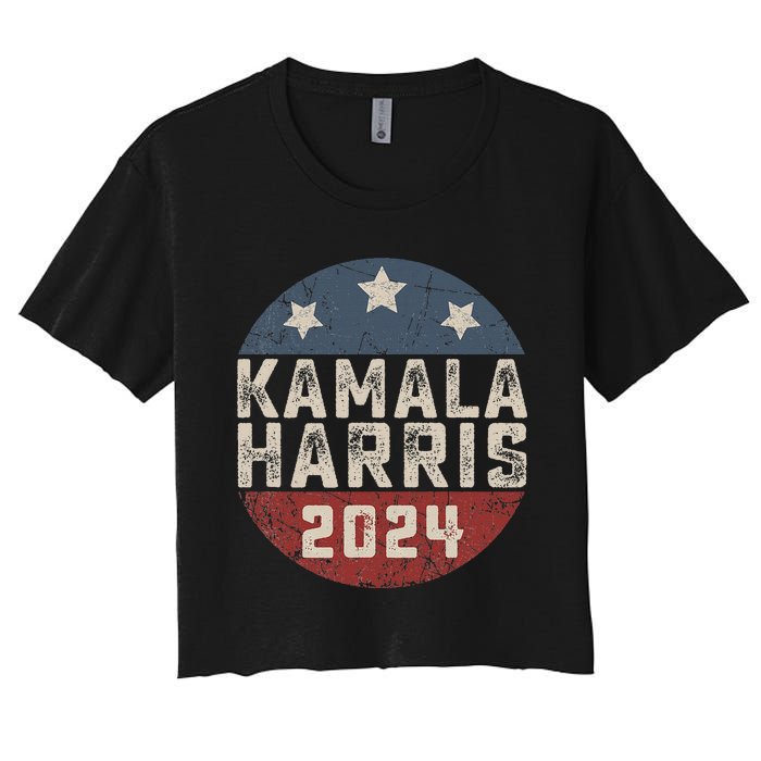 Kamala Harris 2024 For President Retro Button Election Women's Crop Top Tee