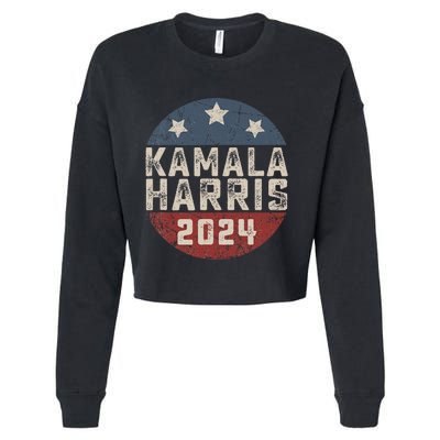 Kamala Harris 2024 For President Retro Button Election Cropped Pullover Crew