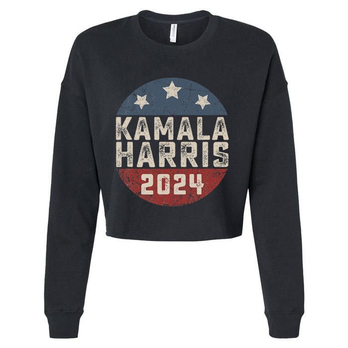 Kamala Harris 2024 For President Retro Button Election Cropped Pullover Crew