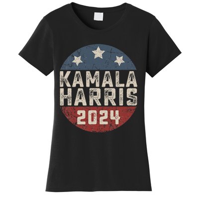 Kamala Harris 2024 For President Retro Button Election Women's T-Shirt