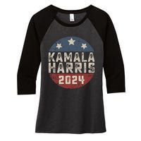 Kamala Harris 2024 For President Retro Button Election Women's Tri-Blend 3/4-Sleeve Raglan Shirt