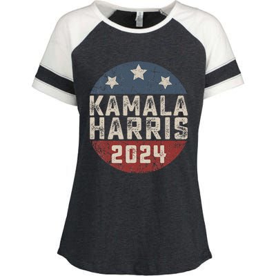 Kamala Harris 2024 For President Retro Button Election Enza Ladies Jersey Colorblock Tee