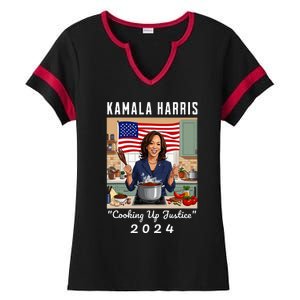 Kamala Harris 2024 Cooking Up Justice Fun Political Ladies Halftime Notch Neck Tee