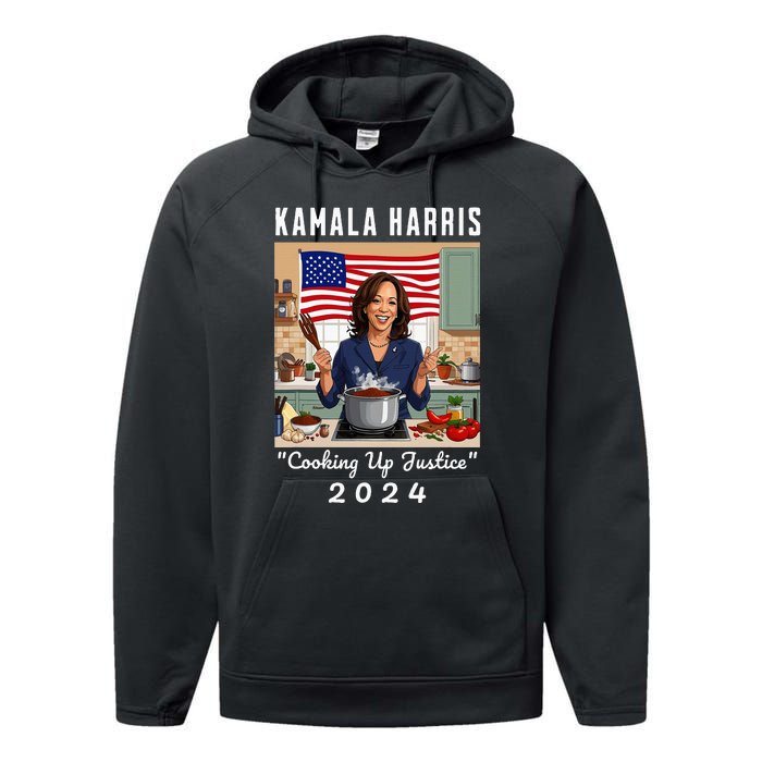 Kamala Harris 2024 Cooking Up Justice Fun Political Performance Fleece Hoodie