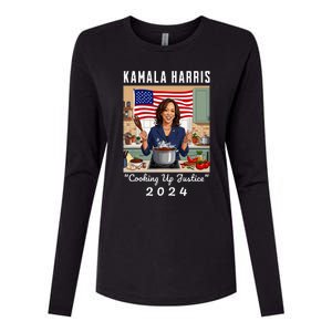 Kamala Harris 2024 Cooking Up Justice Fun Political Womens Cotton Relaxed Long Sleeve T-Shirt