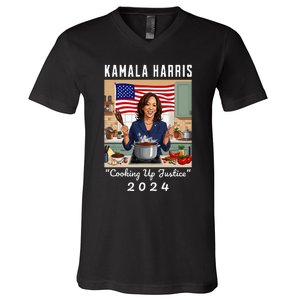 Kamala Harris 2024 Cooking Up Justice Fun Political V-Neck T-Shirt