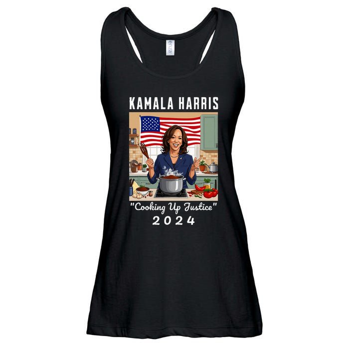 Kamala Harris 2024 Cooking Up Justice Fun Political Ladies Essential Flowy Tank