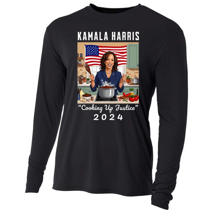 Kamala Harris 2024 Cooking Up Justice Fun Political Cooling Performance Long Sleeve Crew