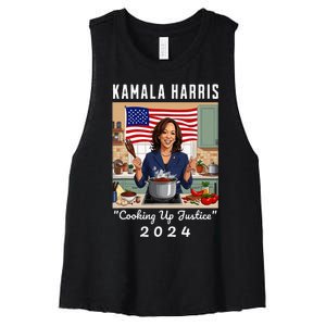 Kamala Harris 2024 Cooking Up Justice Fun Political Women's Racerback Cropped Tank