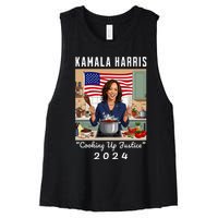 Kamala Harris 2024 Cooking Up Justice Fun Political Women's Racerback Cropped Tank