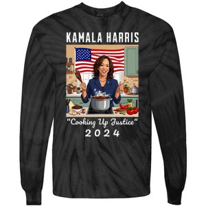 Kamala Harris 2024 Cooking Up Justice Fun Political Tie-Dye Long Sleeve Shirt