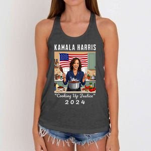 Kamala Harris 2024 Cooking Up Justice Fun Political Women's Knotted Racerback Tank