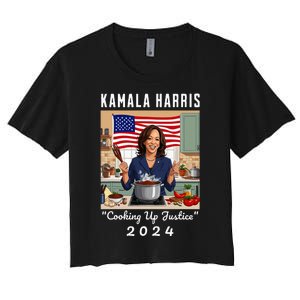 Kamala Harris 2024 Cooking Up Justice Fun Political Women's Crop Top Tee