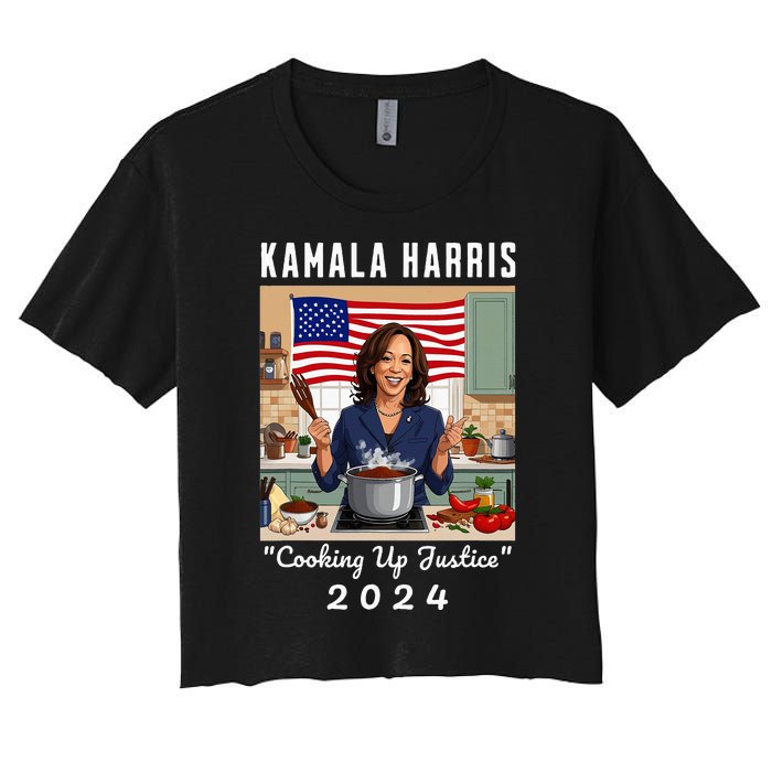 Kamala Harris 2024 Cooking Up Justice Fun Political Women's Crop Top Tee