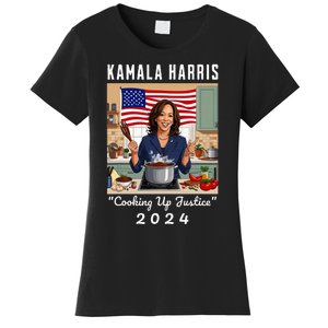 Kamala Harris 2024 Cooking Up Justice Fun Political Women's T-Shirt