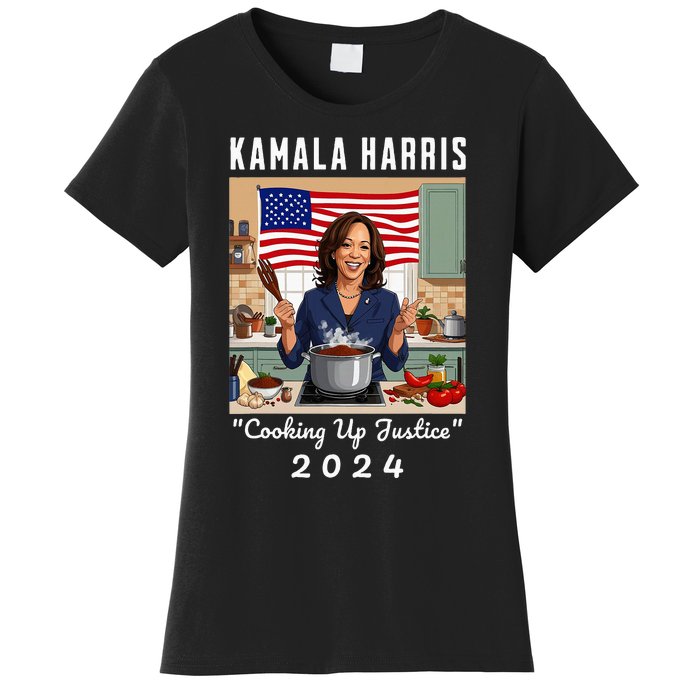 Kamala Harris 2024 Cooking Up Justice Fun Political Women's T-Shirt