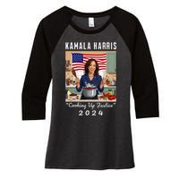 Kamala Harris 2024 Cooking Up Justice Fun Political Women's Tri-Blend 3/4-Sleeve Raglan Shirt