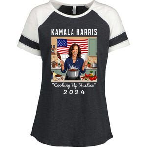 Kamala Harris 2024 Cooking Up Justice Fun Political Enza Ladies Jersey Colorblock Tee