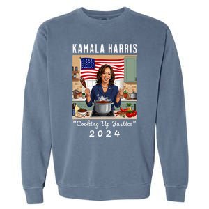 Kamala Harris 2024 Cooking Up Justice Fun Political Garment-Dyed Sweatshirt