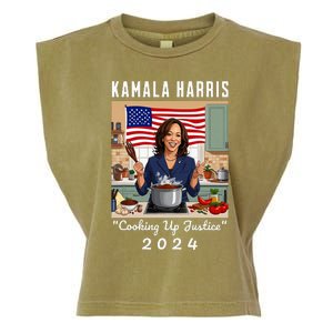 Kamala Harris 2024 Cooking Up Justice Fun Political Garment-Dyed Women's Muscle Tee