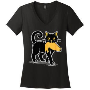 Kamala Harris 2024 Cat Carrying Trump Hair Sarcastic Walz Women's V-Neck T-Shirt