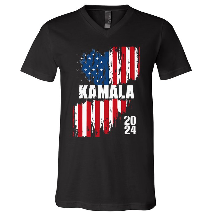 Kamala Harris 2024 For President Campaign Us Flag Vintage V-Neck T-Shirt