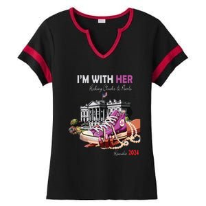 Kamala Harris 2024 IM With Her Rocking Chucks & Pearls Ladies Halftime Notch Neck Tee