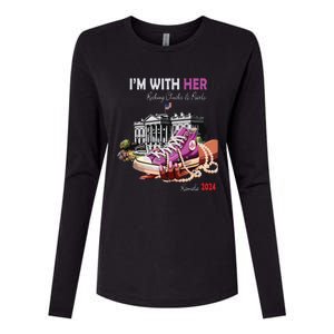 Kamala Harris 2024 IM With Her Rocking Chucks & Pearls Womens Cotton Relaxed Long Sleeve T-Shirt