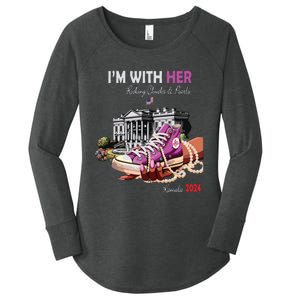 Kamala Harris 2024 IM With Her Rocking Chucks & Pearls Women's Perfect Tri Tunic Long Sleeve Shirt