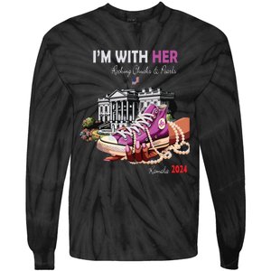 Kamala Harris 2024 IM With Her Rocking Chucks & Pearls Tie-Dye Long Sleeve Shirt