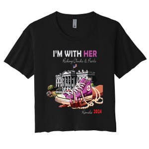 Kamala Harris 2024 IM With Her Rocking Chucks & Pearls Women's Crop Top Tee