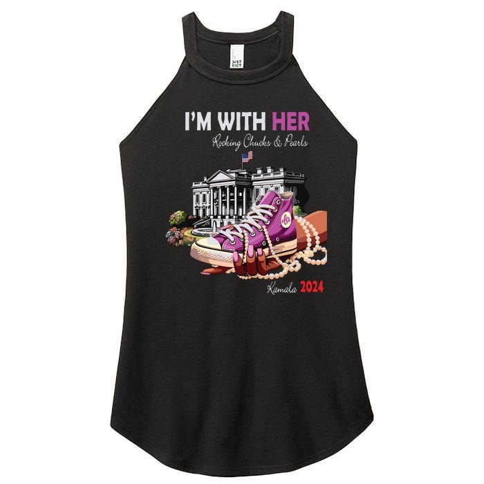 Kamala Harris 2024 IM With Her Rocking Chucks & Pearls Women's Perfect Tri Rocker Tank