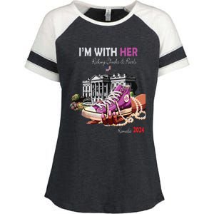 Kamala Harris 2024 IM With Her Rocking Chucks & Pearls Enza Ladies Jersey Colorblock Tee