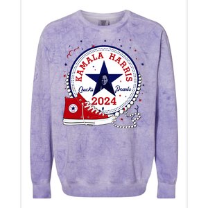 Kamala Harris 2024 Chucks And Pearls Comma La Cat Colorblast Crewneck Sweatshirt