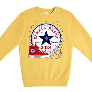 Kamala Harris 2024 Chucks And Pearls Comma La Cat Premium Crewneck Sweatshirt